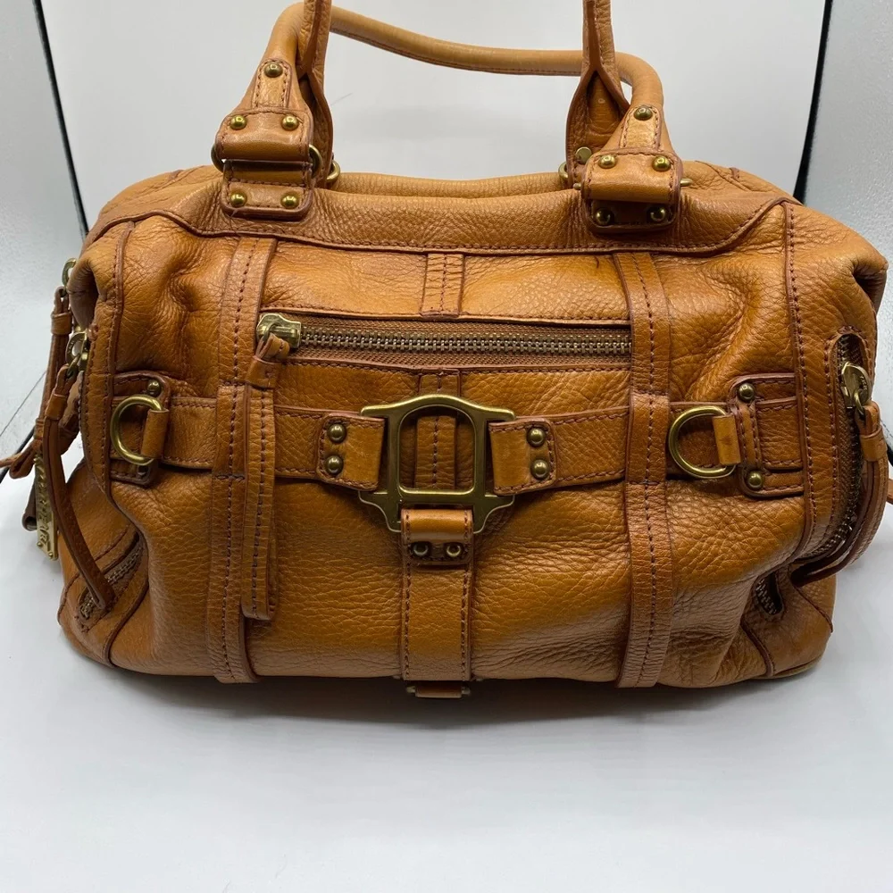 Lockheart satchel bag HEAVY pebbled leather tan brown w multi pockets Preowned - Picture 1 of 11